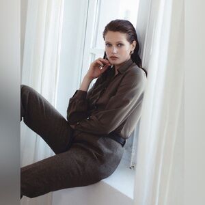 TRUE TRADITION brown herringbone tweed high rise pants